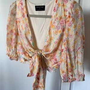 MinkPink Floral Tie-Front Top